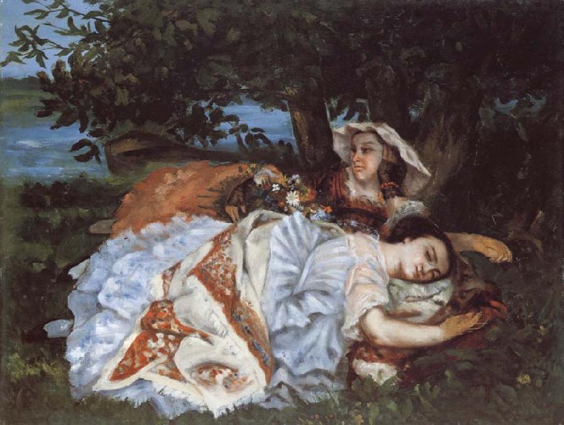 Gustave Courbet Young Ladies on the Bank of the Seine oil painting picture